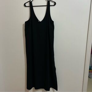 Lululemon Midi Tank Dress Womens 10 Black Side Slits Sleeveless Long V Neck